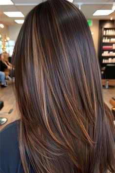 Chocolate Brown Highlights Straight Hair, Chocolate Brown Hair With Caramel Highlights Honey, Long Straight Caramel Hair, Straight Long Hair Color Ideas, Caramel Black Hair, Hair Color Brown With Highlights Caramel, Hair Color Inspo Straight Hair, Mocha With Highlights