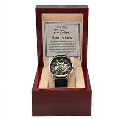 We Are Excited - Gift for Future Son in Law - Men's Openwork Watch + W – Liliana and Liam Gift Stainless Steel Automatic Watch Accessories, Automatic Stainless Steel Watch Accessories As Gift, Automatic Stainless Steel Watch Accessories Gift, Stainless Steel Automatic Watch As A Gift, Stainless Steel Watch With Skeleton Dial, Father's Day Stainless Steel Watch Gift, Silver Watches For Father's Day Gift, Stainless Steel Watch As Father's Day Gift, Father's Day Gift Stainless Steel Watch