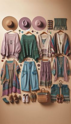 Boho Grandma Style, Granola Boho Outfits, Earthy Capsule Wardrobe, Hippie Capsule Wardrobe, Capsule Wardrobe Boho Chic, Boho Granola Outfits, Modest Hippie Outfits, Winter Hippie Outfits Boho, Bohemian Capsule Wardrobe