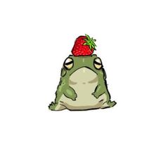 a frog with a strawberry on its head