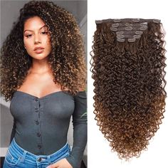 PRICES MAY VARY. 1.Hair Materials - High Quality Protein Hair, very soft,human hair feeling ,shiny ,clean ,It's made of lace weft, comfortable and breathable. 2.How To Choose - 26 inch ,140g/set, 7pcs/set, suggest you buy 2 packs or 3 packs for full head.(2 packs is recommended to make a full head who have fine type hair,but 3 packs are suggested,if you want thicker). 3.Hair Clips - High Quality metal clips are well sewn into each weft firmly, comfortable and reusable, the hair clips are easy to Long Curly Crochet Hair, Crochet Weave Hairstyles, Passion Twist Hair, Curly Crochet Hair Styles, Crochet Hair Extensions, Curly Clip Ins, Curly Hair Extensions, Twist Hair, Bohemian Hairstyles