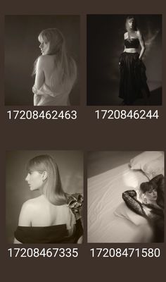 four different images of women in black and white, with the same woman's hair