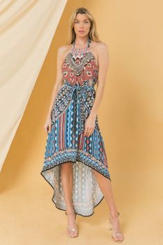 Mixed Pattern Halter Hi Low Dress – Melissa Jean Boutique Hi Low Dress, Blue Coral, Hi Low Dresses, Coral Blue, Spring Summer Dress, Halter Style, Pattern Mixing, Printed Maxi, Printed Maxi Dress