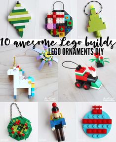 there are many lego ornaments made out of legos