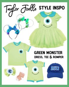 We all have a fun and cute little monster inside of us! Designed with a printed on eyeball on the bodice and made with a comfortable tulle skirt. This dress is perfect for a theme park, a monster party, or a day of monstrous fun. Perfect for your next Monster's Inc. Disneybound as Mike Wasowski, whether you're attending Monster's University or hanging out with Sully and Boo. https://taylorjoelle.com/products/green-monster-dress?_pos=2&_sid=210dea064&_ss=r Monster's University, Sully And Boo, Disney Adult, Green Monster, Green Monsters, Oogie Boogie, Monster Party, Cute Monsters, Fun Prints