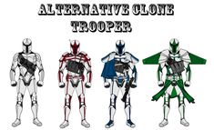 three different types of clone troopers are shown in this graphic art work, with the caption'alternative clone trooper '