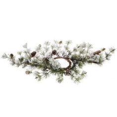 a wreath with pine cones and snow flakes hanging from it's sides on a white background