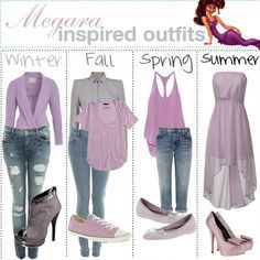 four different types of clothing and shoes with the caption's inspired outfits winter, fall, spring, summer