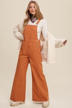 Rust Denim Retro Wide Opening Overalls Orange Overalls Outfit, Mila Aesthetic, Linen Overalls Outfit, Denim Retro, Linen Overalls, Overall Outfit, Overalls Outfit, Orange Outfit, Fall 24