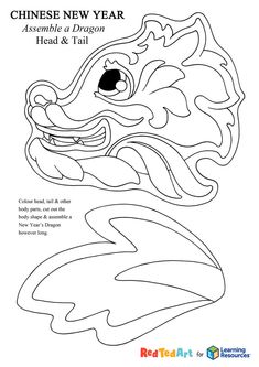 the chinese new year coloring page with an image of a dragon's head in black and