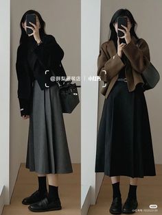 Chinese Womens Fashion, Long Skirt And Jacket Outfit, Intj Outfit Women, Long Black Skirt Outfit Hijab, Neat Casual Outfits, Fashion Top Outfits, Hijab Fashion Inspiration, Japanese Outfits