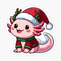 a cute little animal wearing a santa hat and scarf sticker on a white background