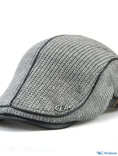 OrcaJump - Mens British Casual Visor Hat Snapback Hat - High Quality Fall/Winter Solid Leather Knitted Beret Flat Cap Winter Outdoor Flat Cap Beanie, Winter Flat Cap For Cold Weather, Casual Knitted Flat Cap, Classic Gray Beret For Winter, Casual Winter Beret For Outdoor, Casual Outdoor Beret, Casual Winter Outdoor Beret, Winter Outdoor Beret Flat Cap, Winter Visor Beret