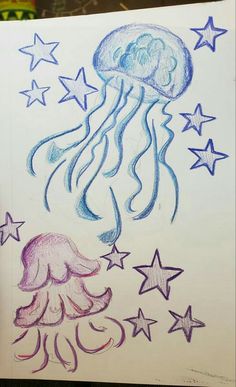 a drawing of a jellyfish and stars