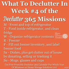 an orange poster with the words what to declutter in week 4 of the declutter 35 mission