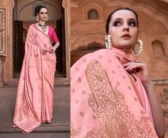 Sand Pink Borderless Soft Satin Silk Sarees | TST | The Silk Trend Saree For Wedding Reception, Silk Saree For Wedding, Banarasi Blouse, Saree For Wedding, Style Royal, Elegant Saree