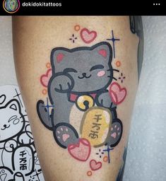 an image of a cat with hearts on it's leg that says i love you