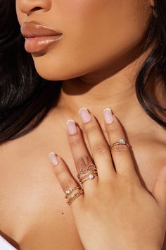 Available In Gold. 7 Piece Multi Ring Set Bow Design Heart Design Pearl Detail Rhinestone Detail Imported | Darling You're Mine 7 Piece Ring Set in Gold size M/L by Fashion Nova You're Mine, Multi Ring, Jewelry Lockets, Ribbed Mini Dress, Snake Design, Gold Ring Sets, Bow Design, Lucky Girl, Gold Fashion