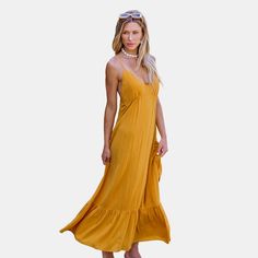 Get set to stun in our Mustard Sleeveless V-Neck Flounce Hem Maxi Dress. Whether it's a daytime event or a casual outing, this dress brings a touch of effortless elegance to your look. Product code: CAA05A4C164KK Yellow V-neck Maxi Dress For Vacation, Mustard V-neck Flowy Dress, Mustard Bohemian V-neck Dress, Casual Mustard V-neck Dress, Yellow V-neck Maxi Dress Beachwear, Maxi Bodycon Dress, A Line Maxi Dress, Midi Slip Dress, Mini Skater Dress