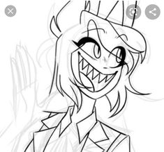 a drawing of an evil woman with big teeth