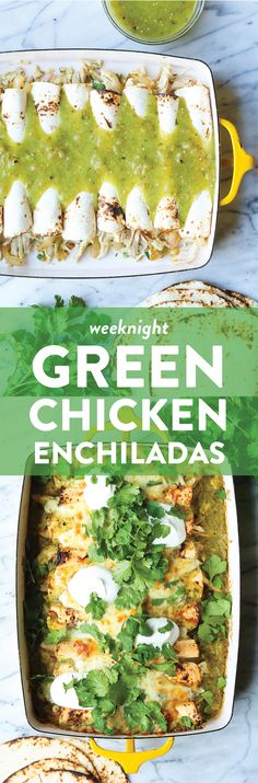 green chicken enchiladas with cilantro sauce on the side