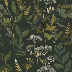 Mattie Wallpaper - Painted Paper Dark Green And Brown Wallpaper, Green Tone Wallpaper, Dave Wallpaper, Entry Wallpaper, Repeating Wallpaper, Nature Inspired Wallpaper, Retro Cabin, Green Floral Wallpaper, Castle Decor