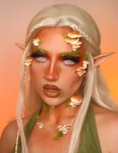 Mystical Elf Makeup, Sfx Fairy Makeup, Fairy Prosthetic Makeup, Fantasy Stage Makeup, Nature Fantasy Makeup, Mushroom Sfx Makeup, Fantasy Makeup Fairies, Forest Fae Makeup, Mother Nature Makeup Ideas