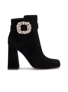 Product Description Embellished Buckle Bootie Product Details Heel Height: 3.7" Shaft Height: 6.3" Shaft Circumference: 10.6" Suede Imported Platform Slippers, Romantic Dress, Maternity Shops, Designer Clothes For Men, Black 7, Autumn Fashion Women, Black Fits, Fashion Essentials, Womens Fall