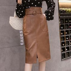 Material: Faux LeatherSilhouette: PencilGender: WOMENModel Number: BQ019Waistline: empirePattern Type: SolidStyle: CasualDecoration: PocketsDresses Length: Knee-Length Fall Office Belted Skirt, Fall Knee-length Belted Skirt, Solid Long Pencil Skirt For Fall, Non-stretch Office Skirt For Fall, Non-stretch Skirt For Office In Fall, Knee-length Winter Office Pencil Skirt, Winter Leather Midi Skirt, Faux Leather Skirt For Winter, High Waist Pencil Skirt For Office In Winter