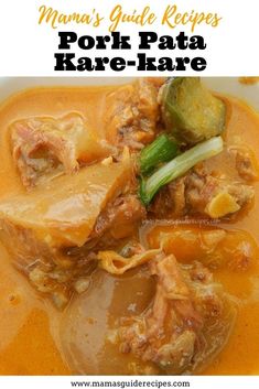 the recipe for pork pata has been made in a bowl with sauce and vegetables