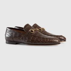 Gucci Jordaan Crocodile Loafer Precious - Brown | Editorialist Luxury Formal Moccasins With Crocodile Pattern, Luxury Crocodile Pattern Formal Moccasins, Luxury Designer Alligator Leather Loafers, Brown Luxury Loafers, Luxury Brown Gucci Loafers, Classic Brown Crocodile Pattern Loafers, Luxury Vintage Brown Loafers, Gucci Jordaan, World Of Sports