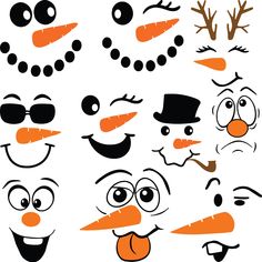 an assortment of cartoon faces with different expressions and facial expressions, including carrots, eyes, nose, nose, mouth, nose