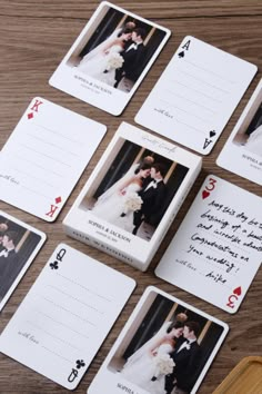 playing cards with wedding photos on them