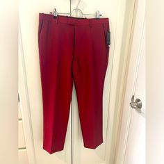 New With Tags, Never Worn Inc Brand Red Metallic Men’s Slim Fit Slacks Flat Front Sits Below The Waist Slim, Straight Leg Perfect For A Special Occasion Or Trendy Outfit Pet, Smoke And Kid Free Home! Fitted Red Dress Pants With Tapered Leg, Formal Red Bottoms With Welt Pockets, Red Formal Bottoms With Welt Pockets, Red Straight Leg Pants With Welt Pockets, Red Trousers With Welt Pockets, Red Straight Leg Dress Pants For Formal Occasions, Red Work Pants With Welt Pockets, Red Workwear Pants With Welt Pockets, Tailored Red Trousers