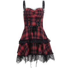 Short Pollera, Backless Mini Dress, Gothic Dress, Suspender Dress, Summer Party Dress, Lace Hem, Plaid Fashion, Red Mini Dress, Dark Fashion