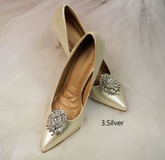 "--Silver crystal Shoe Clips, Bridal shoes Clips, Jewelry Decorations Shoe Clips,Wedding Shoes Clips,Rhinestone shoe jewelry-- This stunning silver rhinestone shoes clips is the perfect accessory for a party . This shoes clips is made from an clear rhinestone covered silver plated applique. Shoes Clips- Set of 2 Size: #3. silver- Appox 1.5-2\" #4 silver -Appox 2-1.5\" #AB silver -Appox 2\"" Shoes Clips, Sparkly Background, Shoe Clips Wedding, Sequin Backdrop, Sparkly Wedding, Rhinestone Shoes, Betsey Johnson Shoes, Crystal Shoes, Womens Wedding Shoes