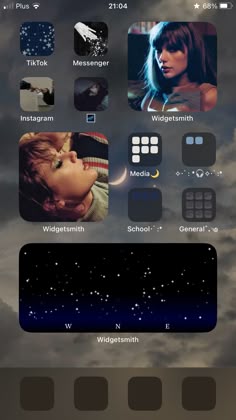 an iphone screen with various icons on it and the sky in the back ground,