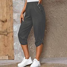 Plus Size Ladies 3/4 Cropped Capri Pants Womens Casual Shorts Trousers Joggers ! Jeans Overall, Womens Fashion Casual Summer, Jeans Cargo, Maxi Robes, Hipster Fashion, Summer Style Casual, Yoga Shorts, Type Of Pants, Cropped Trousers