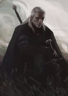 Geralt Of Rivia, White Hair, Cloak, On Twitter, Twitter, Hair, White, Black, Art