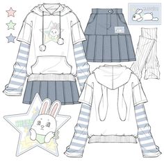 the paper doll is wearing a skirt and hoodie with an animal on it's chest