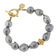 Grey Baroque Pearl Bracelet Black Pearl Bracelet, Usa Jewelry, Toggle Bracelet, Casting Jewelry, Pearl Grey, I Love Jewelry, Ankle Bracelets, Baroque Pearls, Gold Beads