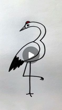 a black and white drawing of a flamingo standing on one leg with its head turned to the side