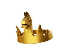 a gold metal object that is shaped like a dog with its head in the shape of a crown