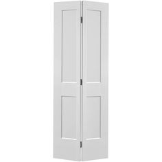 Save space, increase storage and enhance the look of any room with this complete bi-fold door kit. Ideal for small spaces like linen closets, pantries or laundry nooks, the molded panel Masonite smooth Logan 2-Panel Shaker bi-fold closet door combines utility with a minimalistic design and quality craftsmanship. The track slides right or left, providing flexible storage options. When it comes to style, the simple two-panel design is perfect for modern, classic or transitional homes. Masonite Log White Bifold Doors, Bifold Door Hardware, Bifold Door, Bifold Closet Doors, Prehung Doors, Satin Nickel Hardware, Swinging Doors, Sliding Closet Doors, Transitional House