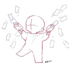 a drawing of a person holding a cell phone in one hand and throwing papers in the other