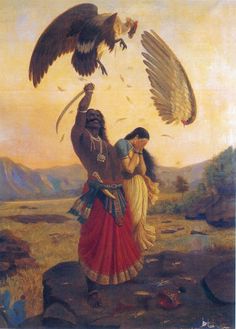 a painting of a man and woman with an eagle