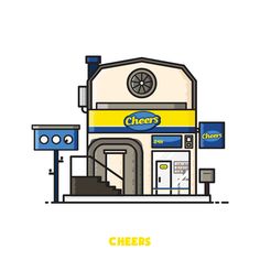 an illustration of a cheese shop with the words cheeses above it and below it