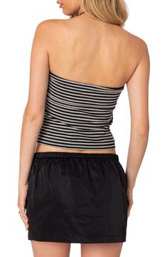 Playful stripes refresh a cropped tube top cut from comfortable stretch jersey. Strapless 45% cotton, 45% polyester, 10% spandex Machine wash, dry flat Imported Striped Cotton Crop Top, Striped Cotton Cropped Crop Top, Striped Fitted Cropped Top, Fitted Striped Cropped Top, Striped Fitted Crop Top Tank, Black Cotton Bandeau Tube Top, Fitted Striped Crop Top Tank, Fitted Striped Cotton Crop Top, Black Stretch Cotton Tube Top