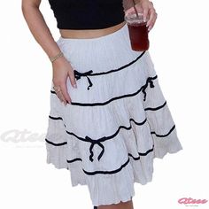 Qteee - Charming Casual Pleated Mini Skirt with Bowknot Detail and High Waist Pleats Casual Summer Skirt With Drawstring, Casual Beach Skirt With Drawstring, High Waist Mini Skirt, Short Pollera, Butterfly Bow, Butterfly Knot, A Line Shorts, Elegant Casual, Sheer Chiffon