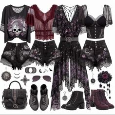 Spidercore Outfits, Gothic Core Outfit, Urban Witch Outfit, Whimisigothic Clothes, Goth Summer Aesthetic, Gothic Clothing Aesthetic, Dark Bohemian Fashion, Boho Goth Outfits, Witchy Summer Outfits